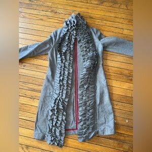 Sinclaire 10 Gray Trench Coat with Ruffle Detail